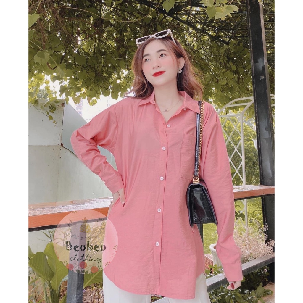 Áo sơ mi oversize có túi 4 màu pastel ulzzang
