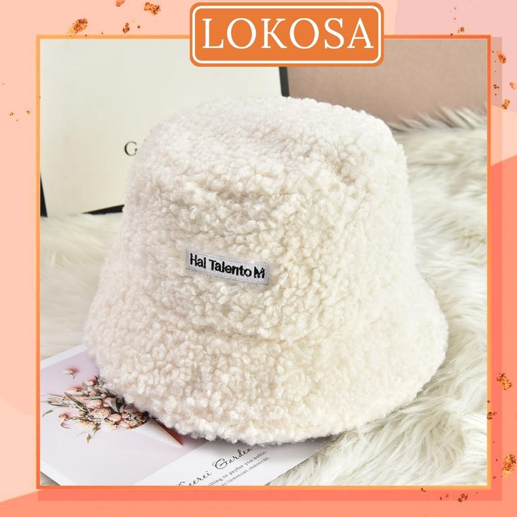Mũ Bucket Lông Cừu LOKOSA Nón tai bèo retro phong cách Hàn Quốc giữ ấm thu đông nam nữ NO002