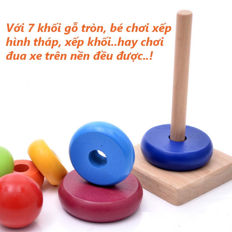 [Giá hủy diệt] Đồ chơi tháp xếp chồng gỗ 7 sắc cầu vồng, đồ chơi gỗ phát triển trí tuệ LONG THÀNH CÁ CẢNH