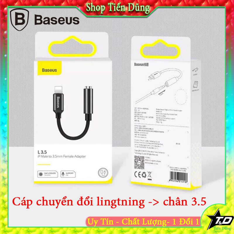 Cáp chuyển đổi lightning sang 3.5 hàng xịn  baseus L3,5 tương thích livestream- giắc chuyển baseus chất liệu dây dù