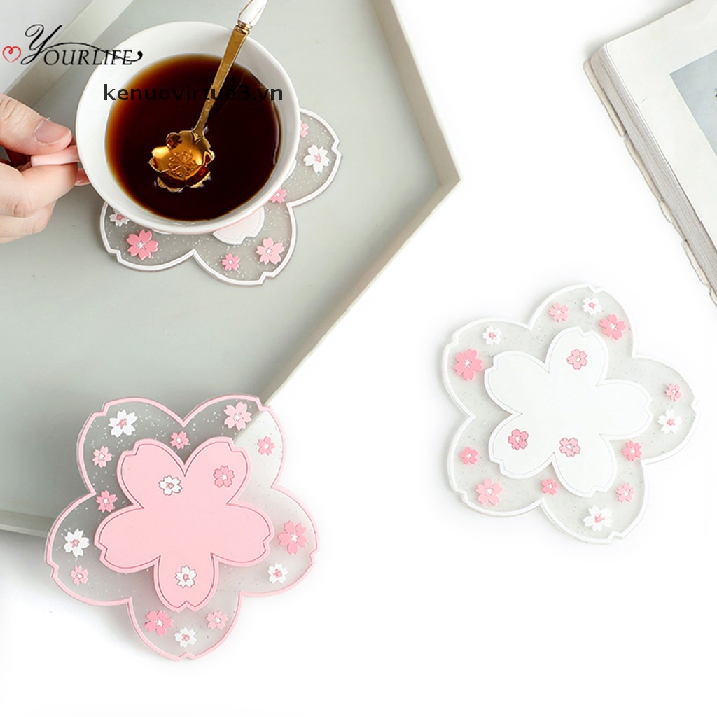 Miếng Lót Ly Chống Trượt Họa Tiết Hoa Anh Đào Xinh Xắn