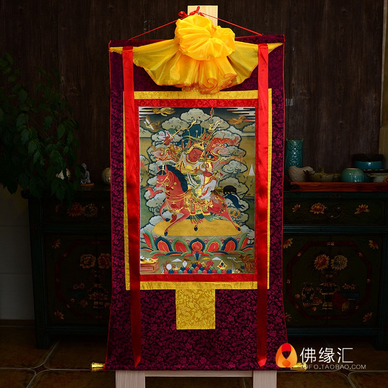 ❈∏Số phận của Đức Phật Vua Gesar Thangka Tượng Tây Tạng Handmade Hai lớp mạ vàng Bức tranh tường trang trí phòng khách