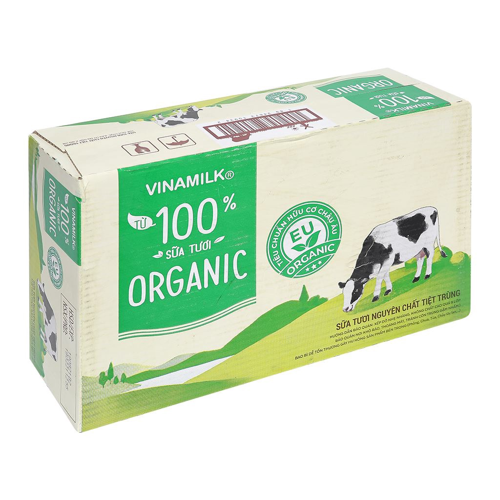 Thùng 48 Hộp Sữa tươi tiệt trùng Vinamilk 100% Organic không đường 180ml