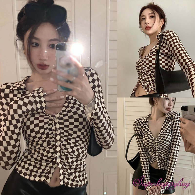 Áo Sơ Mi Nữ Tay Dài Cổ Chữ V Thời Trang