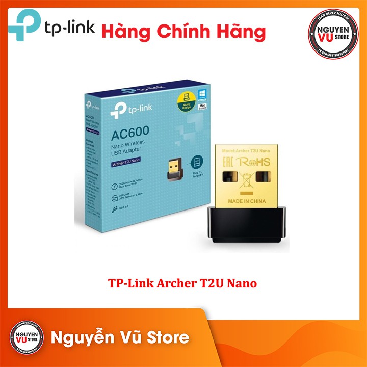USB Thu Sóng Wifi Tp-Link Archer T2U Nano Băng Tần Kép Chuẩn AC Tốc Độ 600Mbps - Hàng Chính Hãng