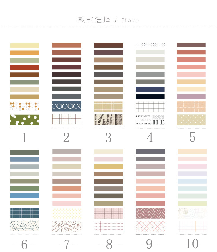 Bộ 10 cuộn băng keo dán trang trí sổ sách in họa tiết đẹp mắt