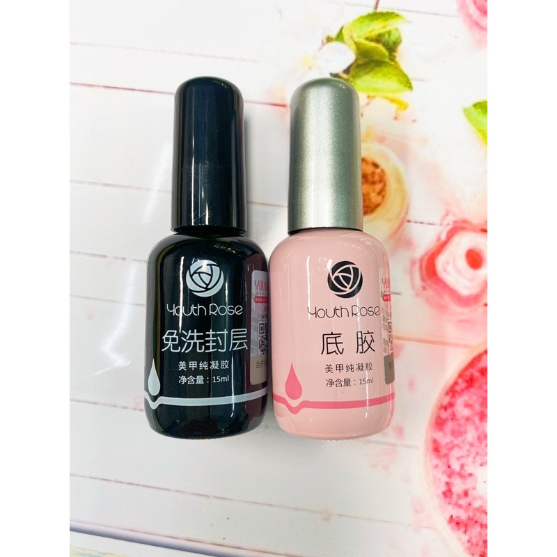 Sơn Gel Hoa Hồng Base ( chai hồng) &amp; Top ( chai màu đen) , sản phẩm thịnh hành
