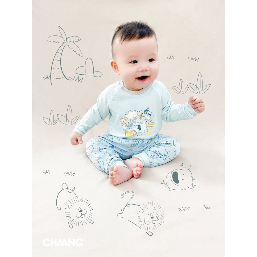 Bộ quần áo trẻ em dài tay raglan chất cotton mềm mại họa tiết - BST Jungle Chaang