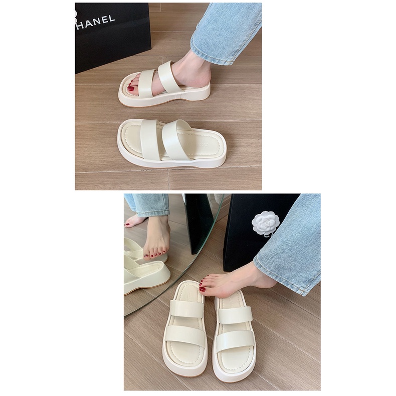 Sandal đế dày, 2 quai da mềm phong cách Hàn Quốc