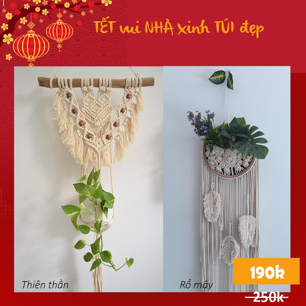 Rổ mây đan dây treo trang trí