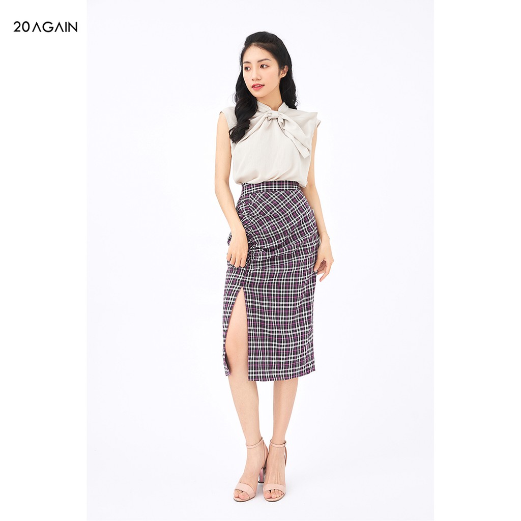 [Mã WABRAG30 giảm 12% đơn 99K] Áo sơ mi voan gân 20Again điểm nhấn cổ nơ điệu đà, nữ tính ASA1089