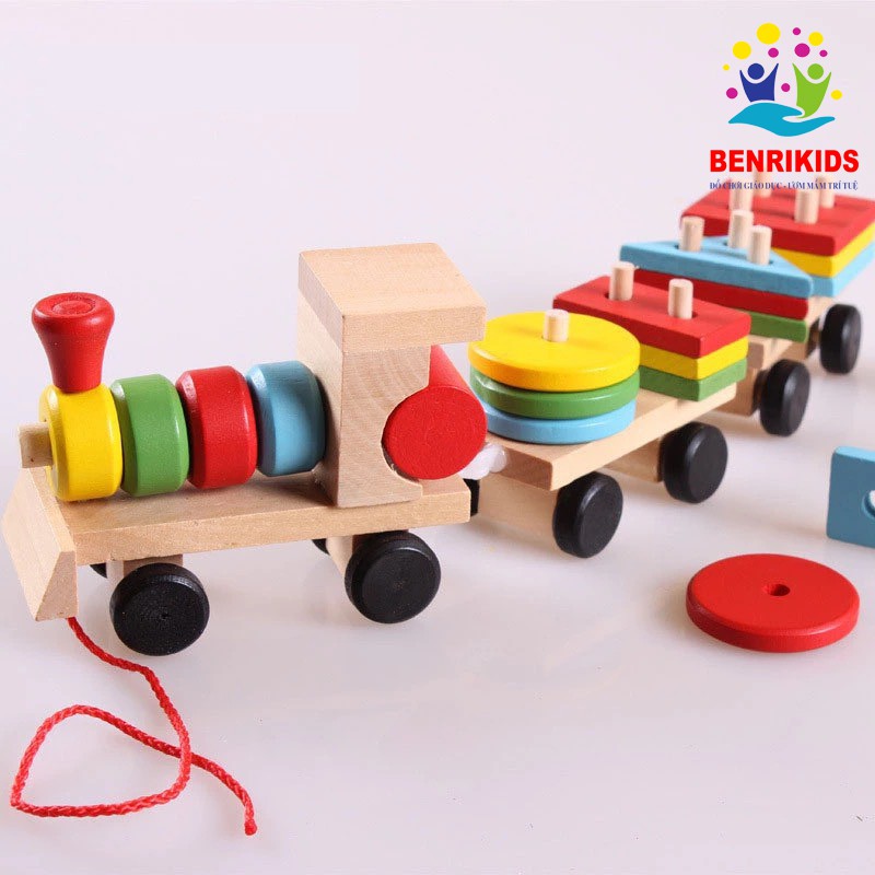 Đồ Chơi FREESHIP [Benrikids] Xe Kéo Thả Hình Và Số Giúp Bé Học Hình Khối Màu Sắc Và Số Đếm