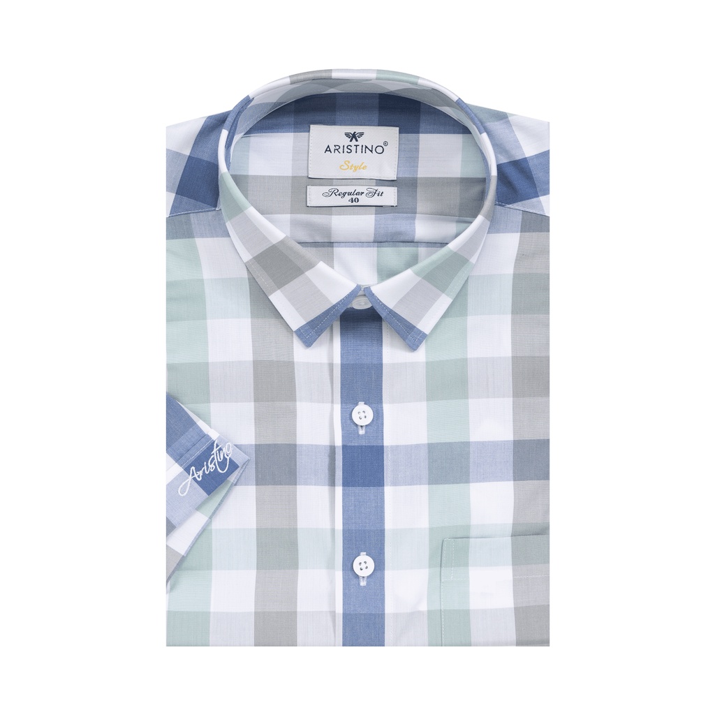 [MẪU MỚI] Áo sơ mi nam ngắn tay ARISTINO họa tiết trắng kẻ caro trẻ trung, nổi bật - ASS038S2