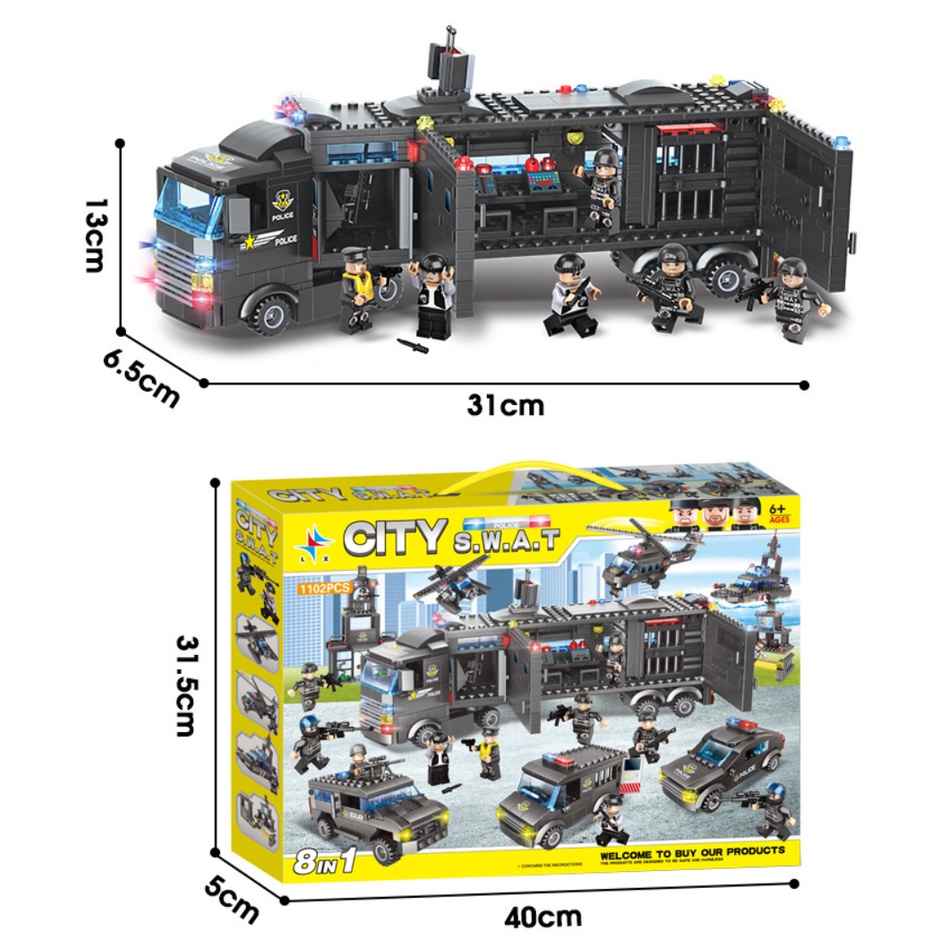 [1095 CHI TIẾT] BỘ ĐỒ CHƠI XẾP HÌNH LEGO XE OTO CẢNH SÁT,Lắp Ghép OTO, ROBOT, Lắp Ráp Lego Xe Swat, Trực Thăng, Máy Bay