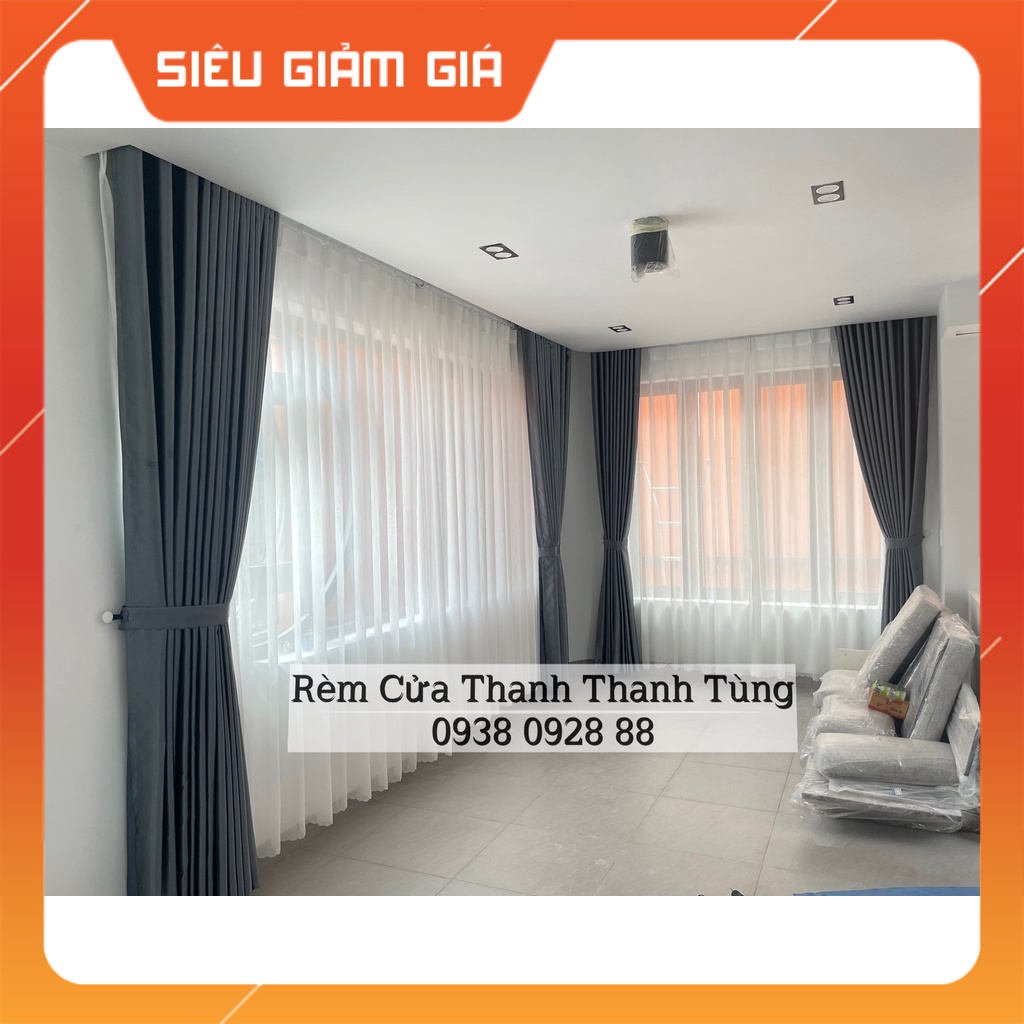 Rèm cửa, màn cửa màu XÁM chống nắng cao cấp, cản sáng, may theo yêu cầu