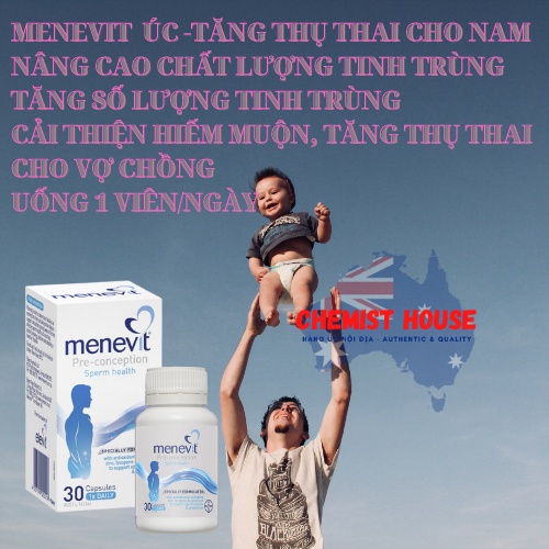 [Hàng Chuẩn ÚC] Menevit -  Hỗ trợ sinh sản nam giới CẢI THIỆN HIẾM MUỘN, TĂNG CHẤT LƯỢNG TINH BINH DATE 2023 MẪU MỚI