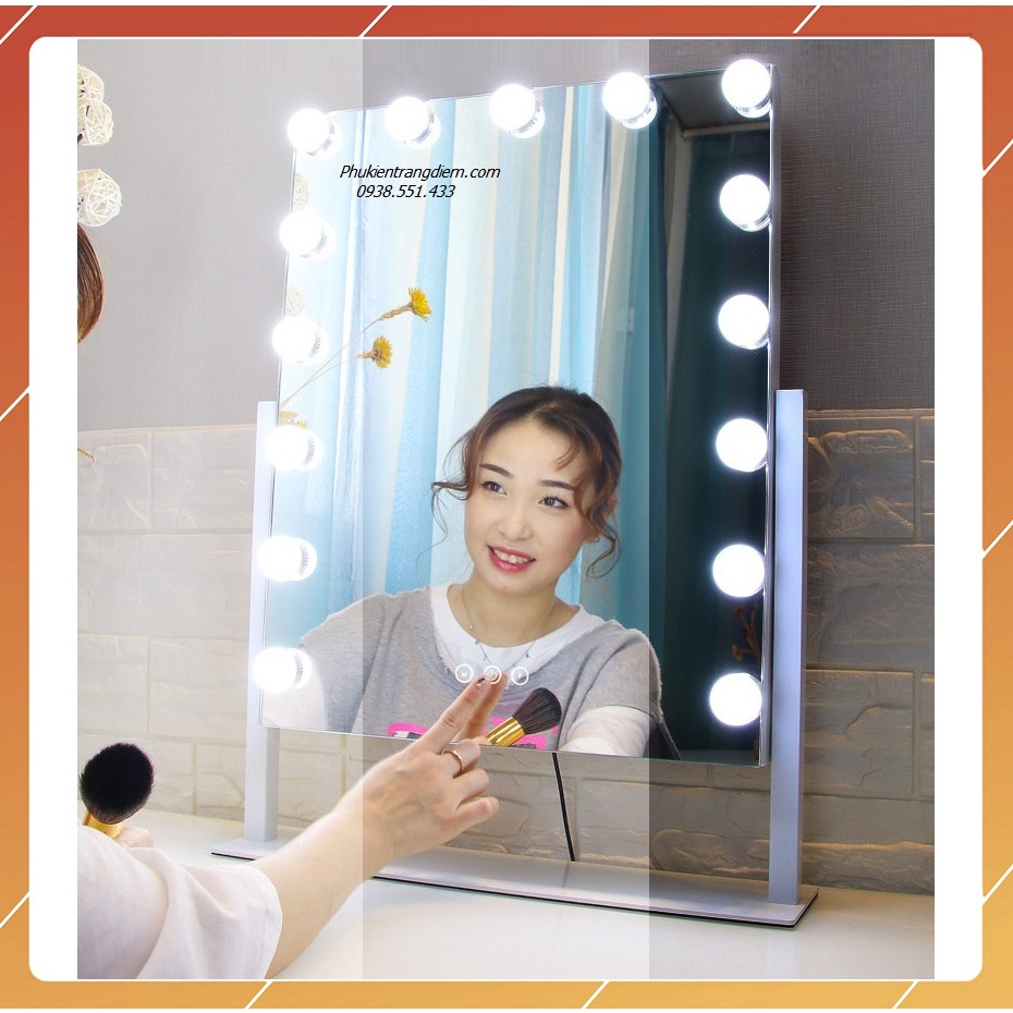 [Cao 58cm - 15 LED] Gương Để Bàn Trang Điểm Có Đèn LED Cỡ Lớn