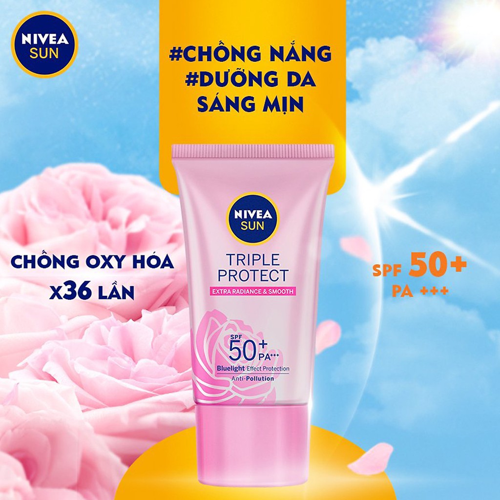 [HB GIFT] Kem chống nắng dưỡng da sáng mịn NIVEASUN Triple Protect Extra Radiance & Smooth SPF50+ PA+++ 15ml | BigBuy360 - bigbuy360.vn