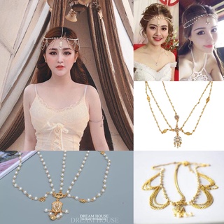 [Phụ kiện tóc] Dây xích cài hạt trai & đá đeo trán phong cách bohemian tây vực cosplay đôn hoàng - MS588