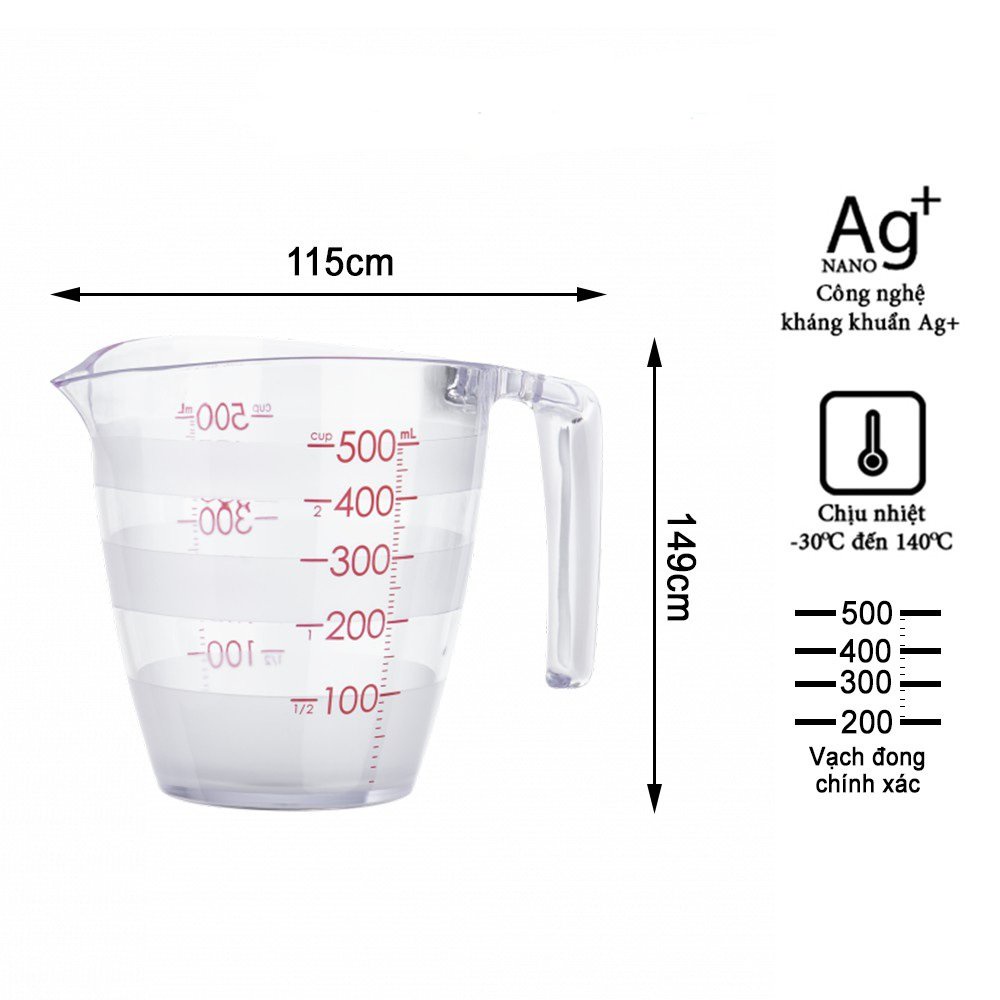 Cốc đong ml inochi nhựa định lượng 200ml - 500ml dung dịch chia vạch dụng cụ đo lường nhà bếp thông minh Thị Nắng Store