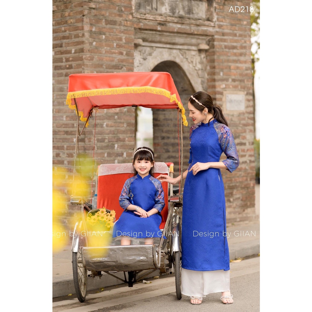 Áo Dài Bé Gái - Áo Dài Cách Tân Thêu Họa tiết thổ cẩm Cao Cấp - Giian