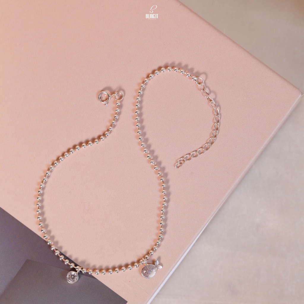 Lắc chân bạc nữ 925 BLING IT kiểu dáng basic họa tiết con cá BILC021