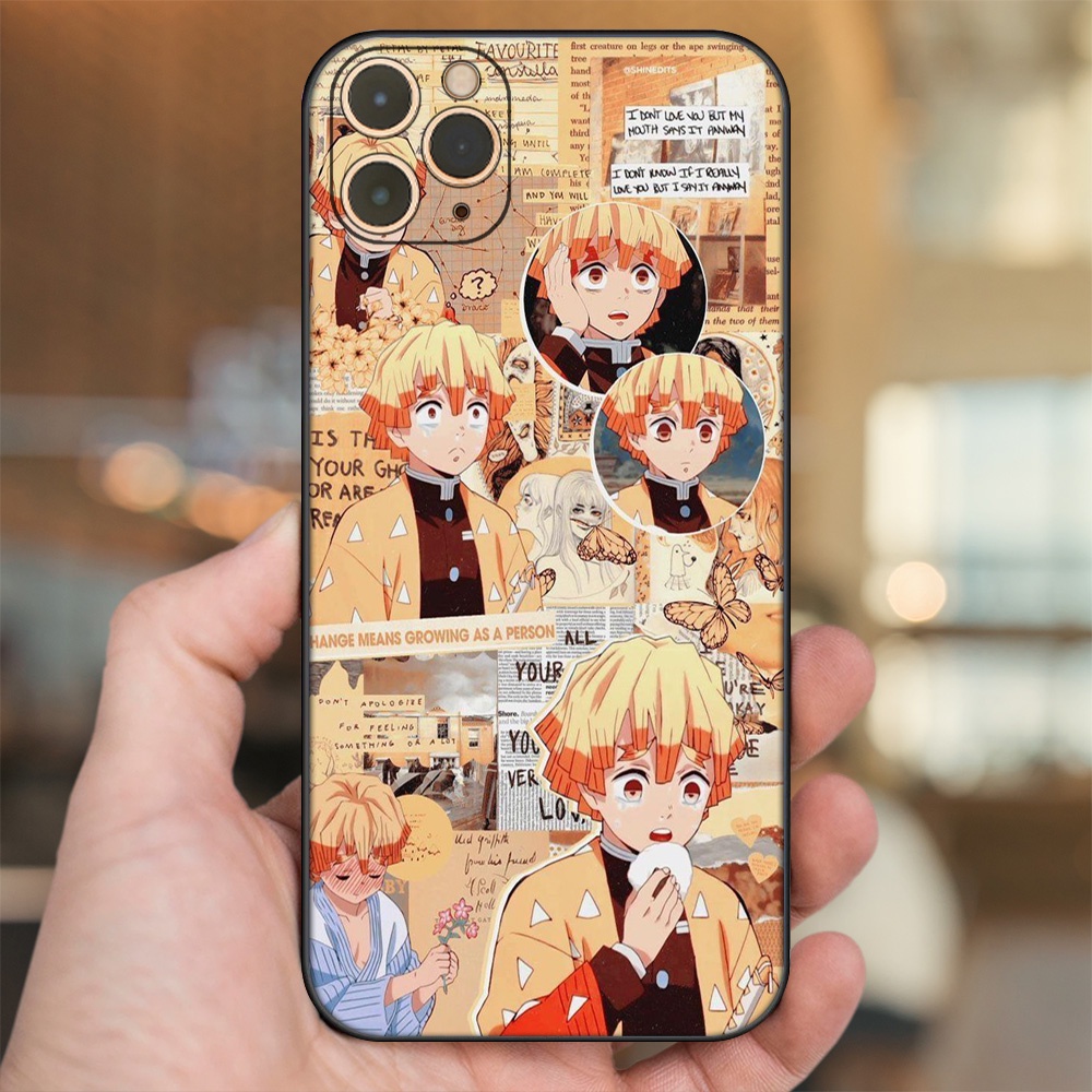 Ốp lưng iPhone 11 Pro Max dẻo đen cạnh vuông in hình Zenitsu Kimetsu no Yaiba