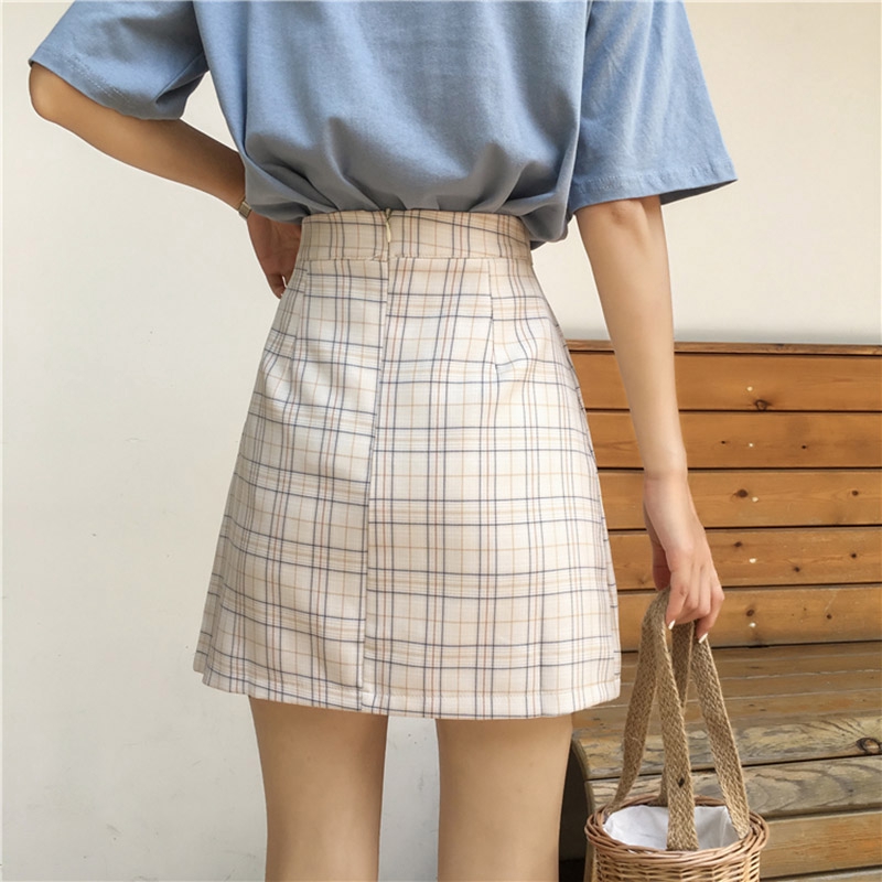 Chân Váy Nữ Lưng Cao Dáng Chữ A Họa Tiết Caro Thời Trang