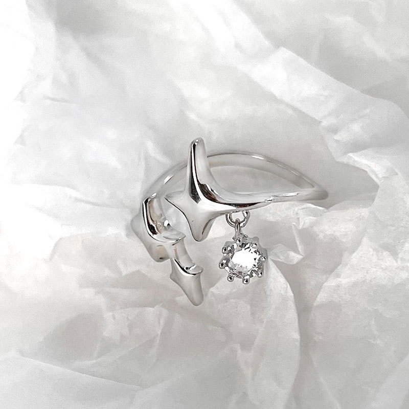 Nhẫn Hở Hình Ngôi Sao Bốn Cánh Tùy Chỉnh Thời Trang Vintage Cho Nữ