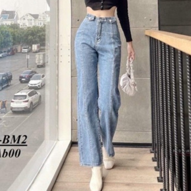 Quần jeans ống suông chạy gân hai nắp, hình thật 100%