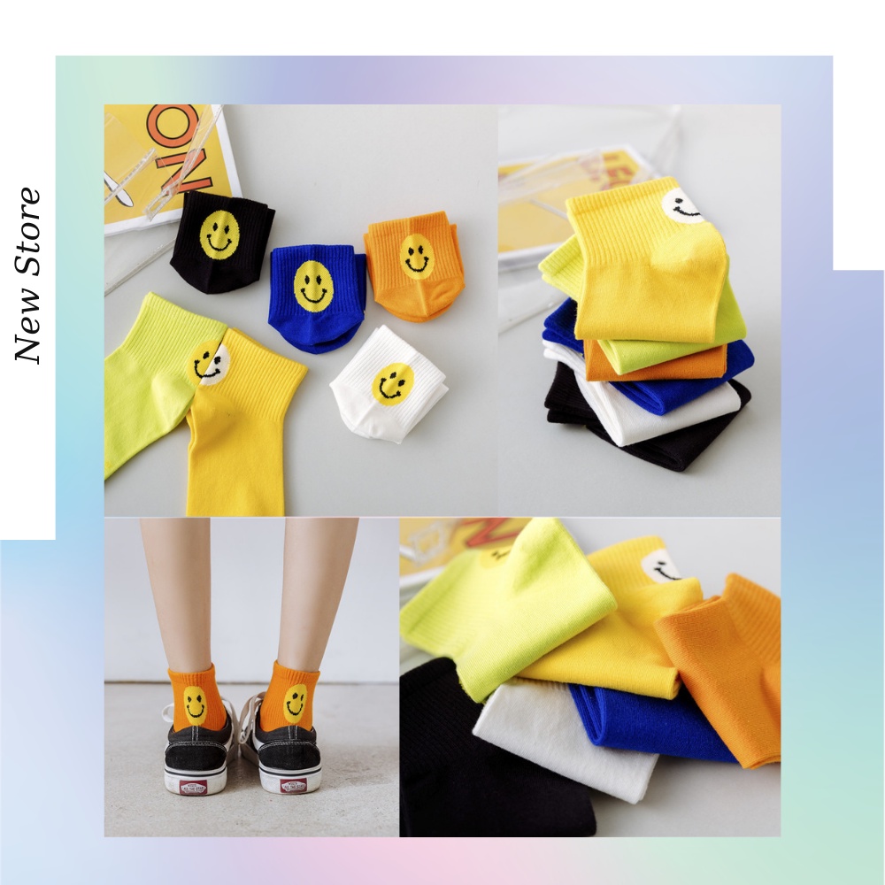 Tất nữ cổ cao họa tiết mặt cười phong cách Hàn Quốc trẻ trung năng động - T048