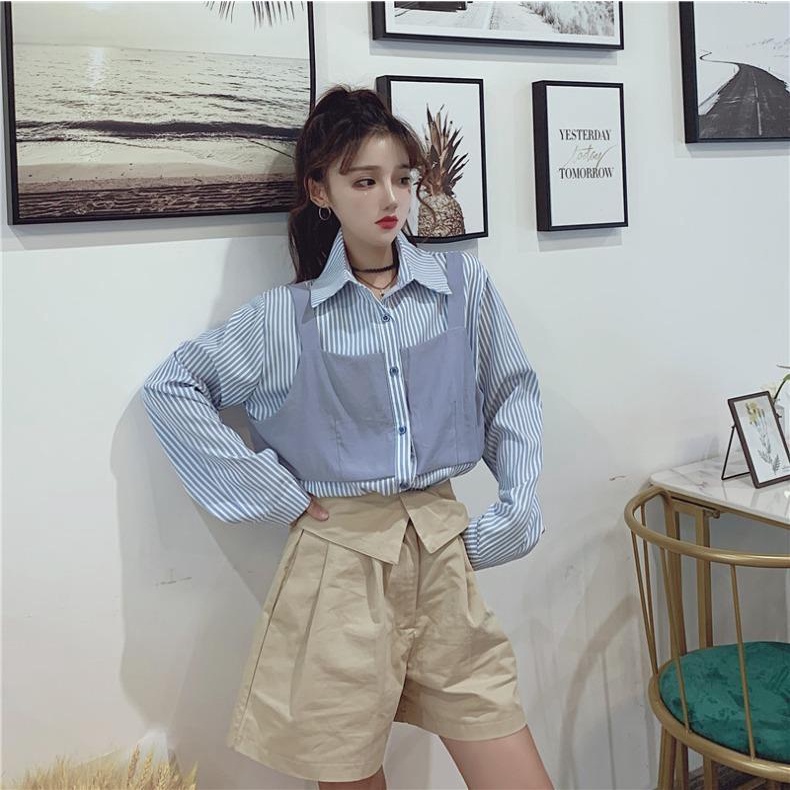 Áo thun dài tay giả hai lớp thiết kế mới thời trang theo phong cách vintage dành cho nữ