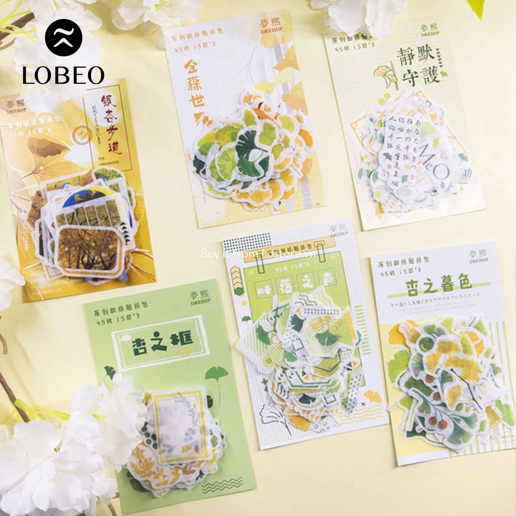 [LỖ STORE] Sticker hình dán Dehop 45 miếng tông vàng xanh