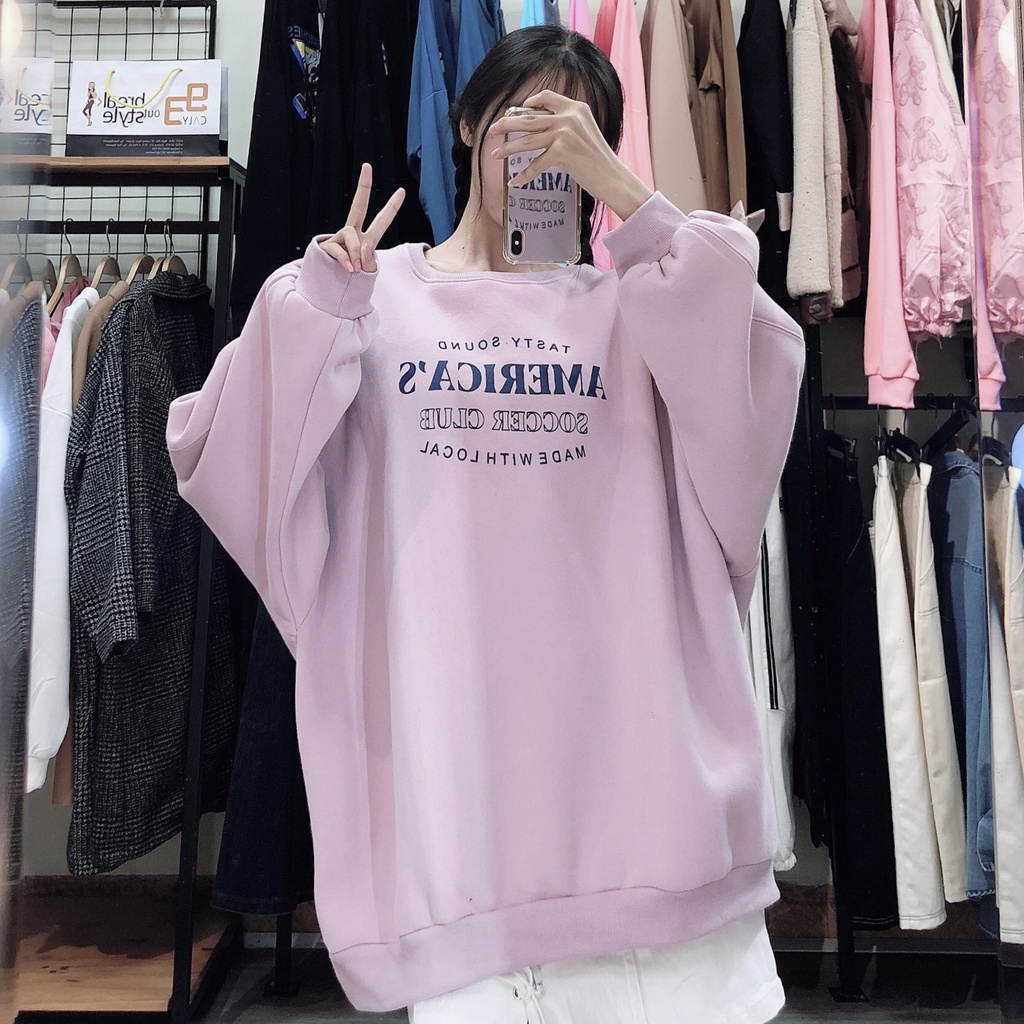 Áo Sweater Form Rộng Áo Nỉ Lót Bông Quảng Châu Phong Cách Ulzzang AMARICA'S | BigBuy360 - bigbuy360.vn