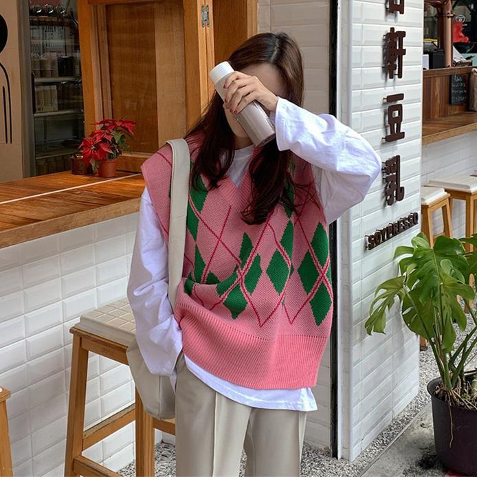 Áo Len Không Tay Cổ Chữ V Dáng Rộng Phong Cách Hàn Quốc Cho Nữ