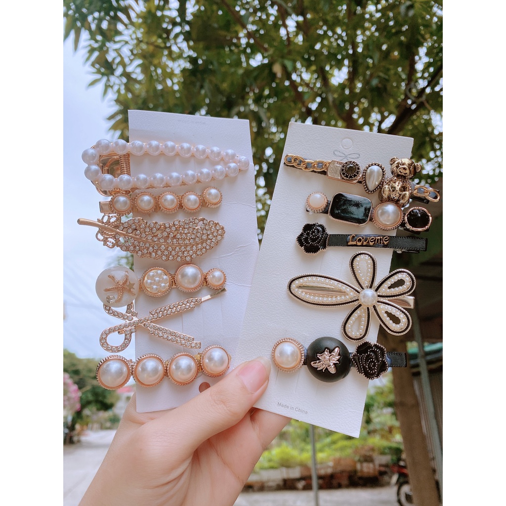 Set 5 kẹp tóc đính đá phong cách Hàn Quốc xinh xắn cho nữ