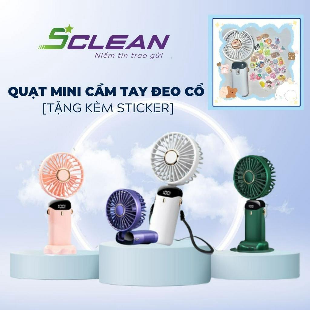 Quạt mini cầm tay SCLEAN sạc tích điện đeo cổ để bàn và kiêm giá đỡ điện thoại thông minh