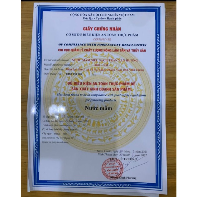 Nước mắm siêu sạch Trần Văn Hưởng  được Hội Khoa học KT Việt Nam chứng nhận nước mắm sạch