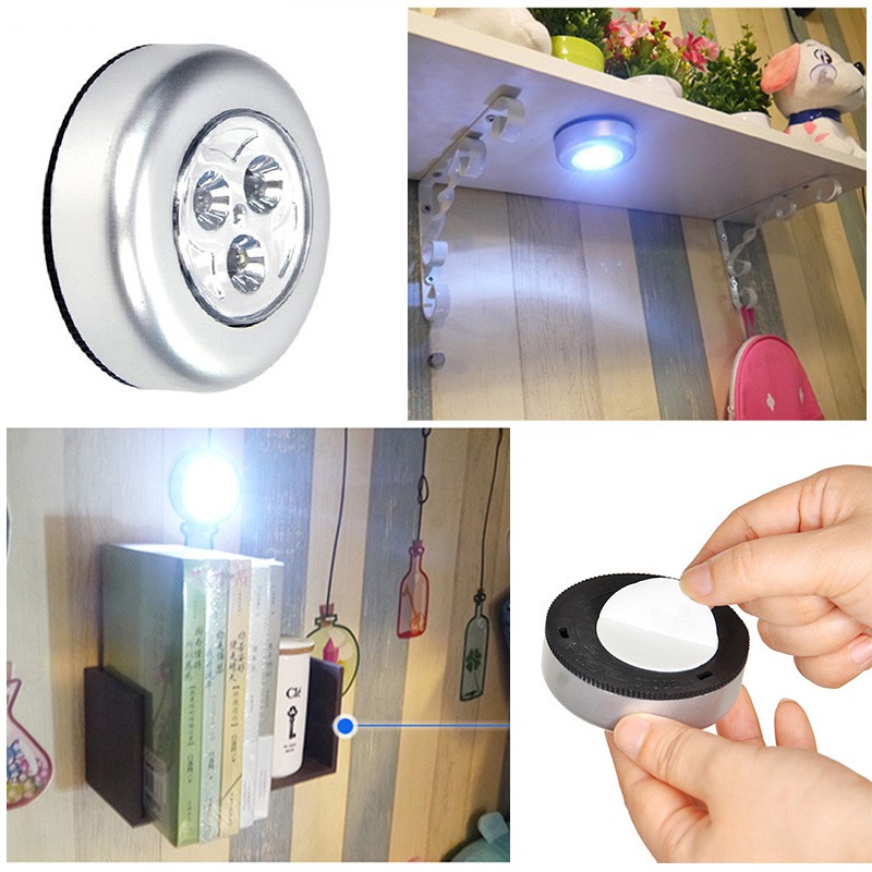 Đèn Led 3 Bóng Cảm Ứng Không Dây Chạy Pin Gắn Tủ Xe Hơi / Tường