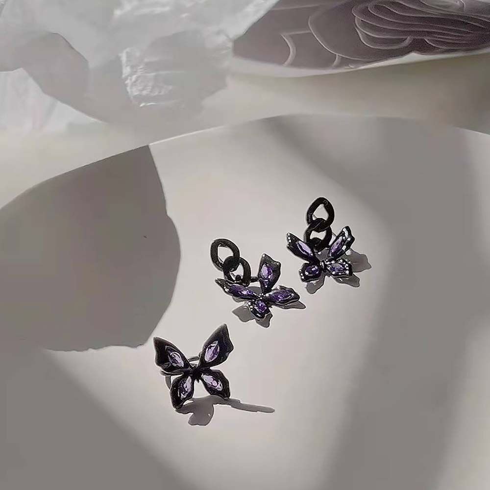 Khuyên tai dạng vòng hở màu trơn hình bướm màu đen phong cách Hàn Quốc cổ điển cho nữ