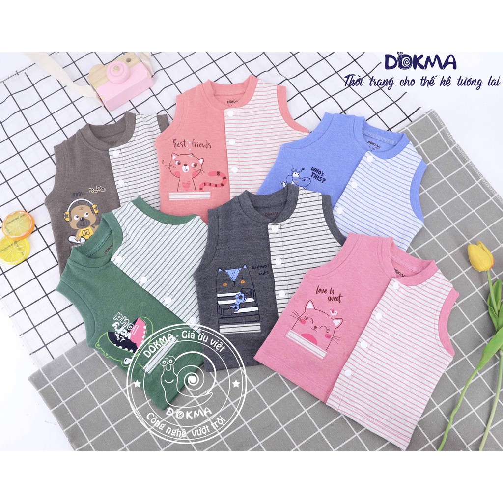 Dokma- Gile cotton phối kẻ BT+BG (3-18m) DA560