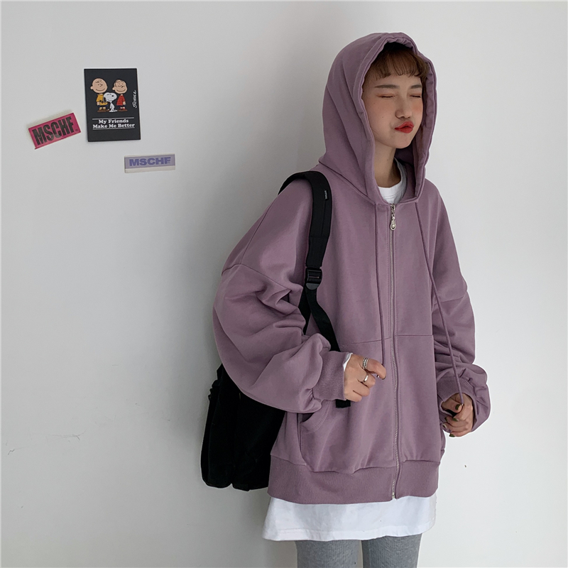 Áo hoodie màu trơn phối khóa kéo phong cách cá tính cho nữ