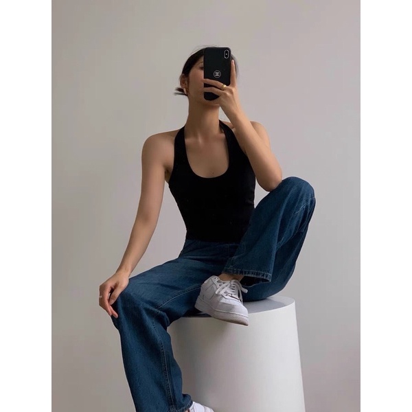 Áo croptop Yếm cổ tròn với 2 màu basic đen trắng