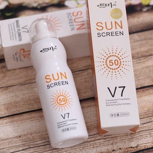 Xịt Chống Nắng V7, Xịt Nâng Tone Dưỡng Trắng Da, Che Khuyết Điểm, Spray Protective SPF50 238ml,HQ