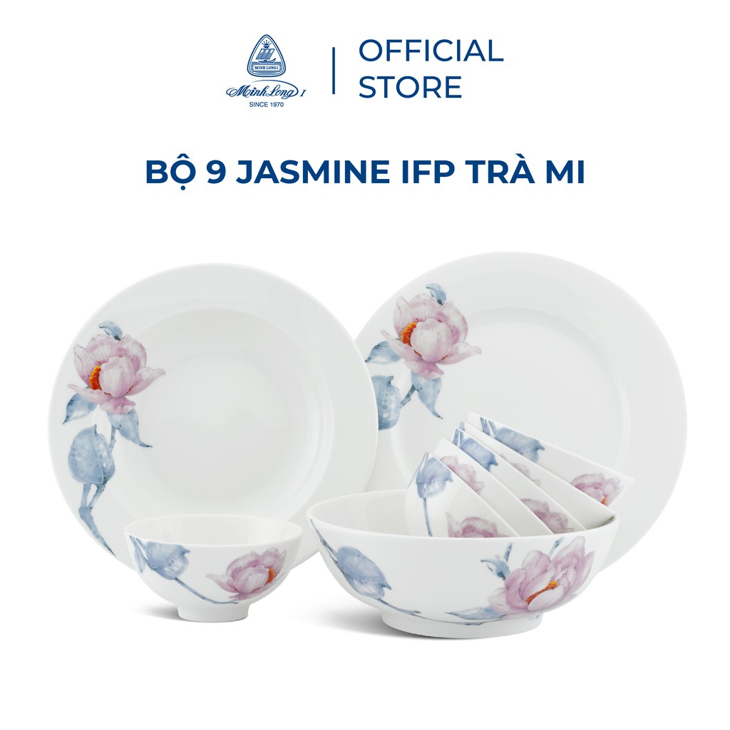 [Mã LIFEXANH03 giảm 10% đơn 500K] Bộ chén dĩa sứ Minh Long 9 sản phẩm Jasmine IFP Trà Mi