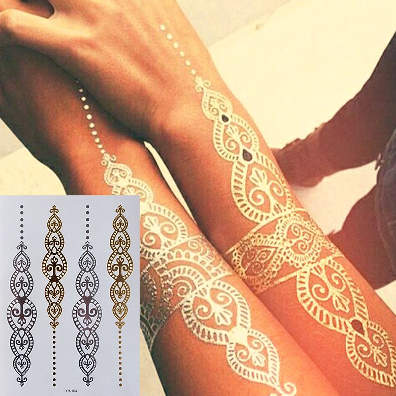 Waterproof Tattoo Freckle Henna Metallic Gold Flash Face Feather-Design Women Silver
