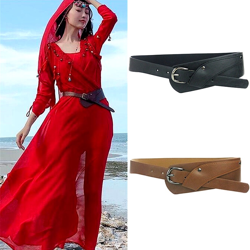 Thắt lưng da bản lớn khoá bằng kim loại phong cách vintage cho nữ