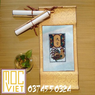Tranh đông hồ Gà đại cát - tranh cỡ 27x37cm