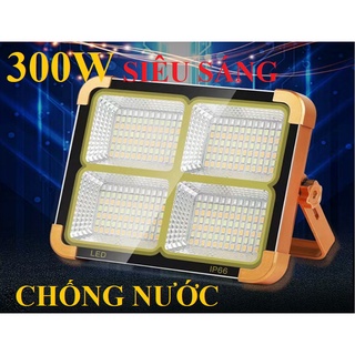 Đèn tích điện năng lượng mặt trời 300W 100W siêu sáng có điều khiển + cáp sạc 4 chế độ đèn led
