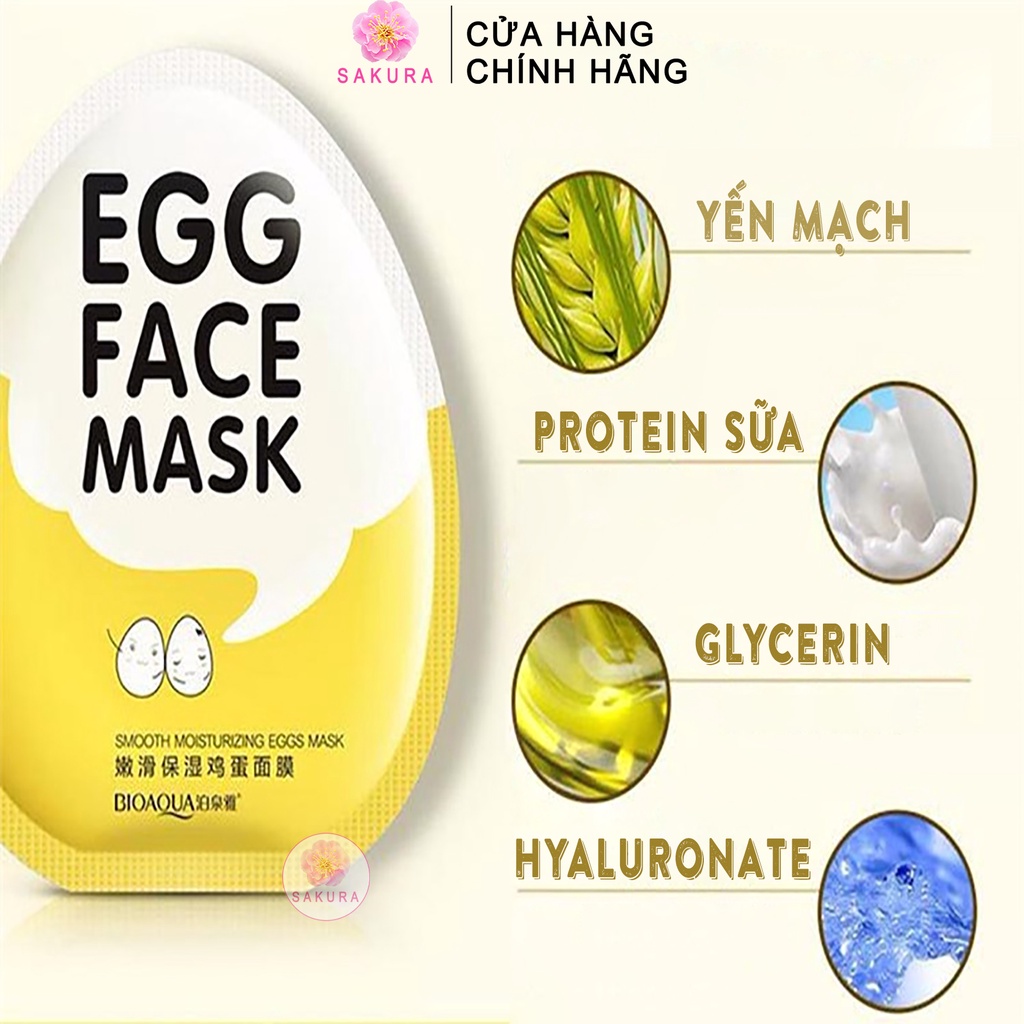 Mặt nạ trắng da trứng gà BIOAQUA Mask cấp ẩm dưỡng da bổ sung collagen chống lão hoá se khít lỗ chân lông SAKURA 30g